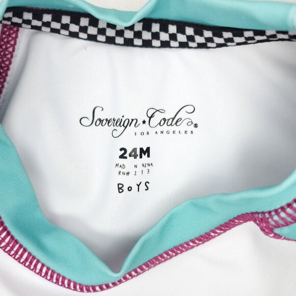 Sovereign Code Rash Guard Boys 24M Months Aqua Blue White Pirate Ship Swim Top - Picture 3 of 9